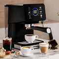 A 20BAR Touchscreen Espresso Machine with hot & cold brewing, steam wand, and 1.5L removable water tank (UK plug).