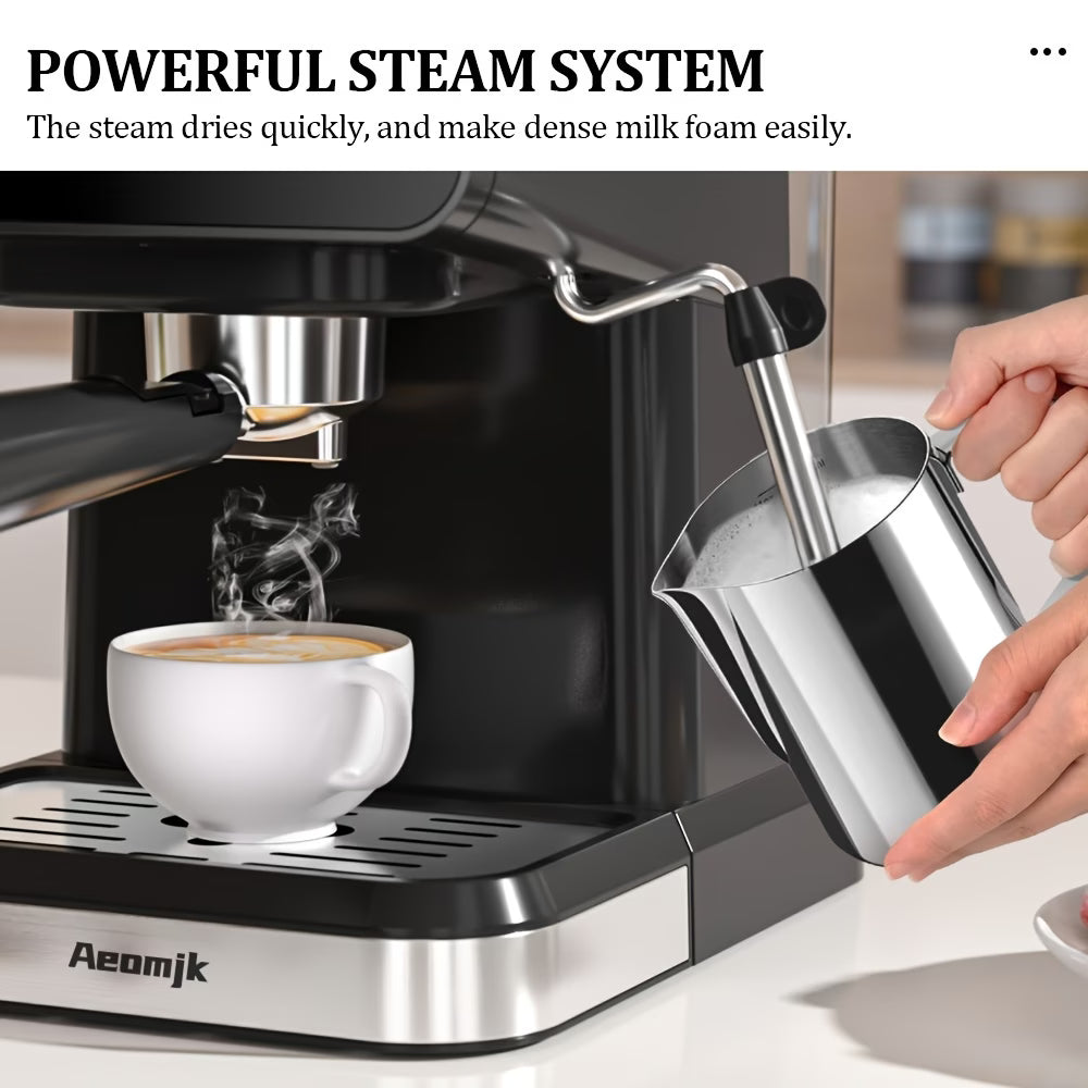 A 20BAR Touchscreen Espresso Machine with hot & cold brewing, steam wand, and 1.5L removable water tank (UK plug).