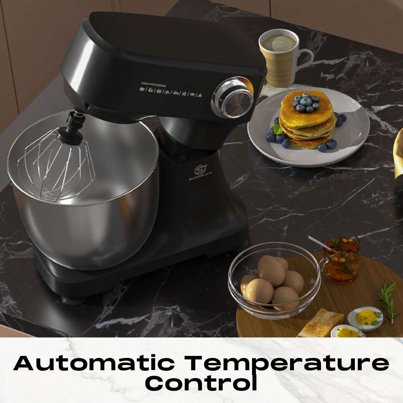 SUPERLEX Food Stand Mixer 800W Whip Dough Kneader Multifunctional Powerful Motor Control-Temp Kitchen Mixer with Steel Bowl
