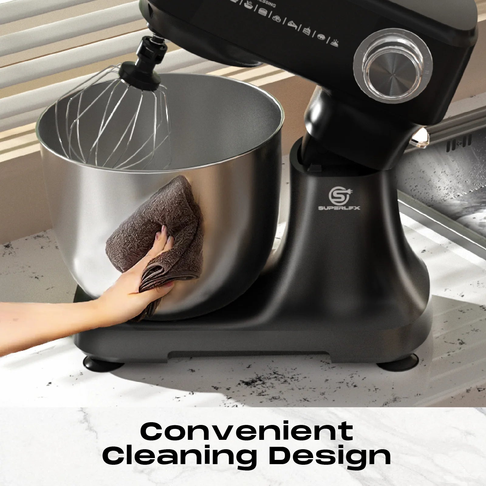 SUPERLEX Food Stand Mixer 800W Whip Dough Kneader Multifunctional Powerful Motor Control-Temp Kitchen Mixer with Steel Bowl