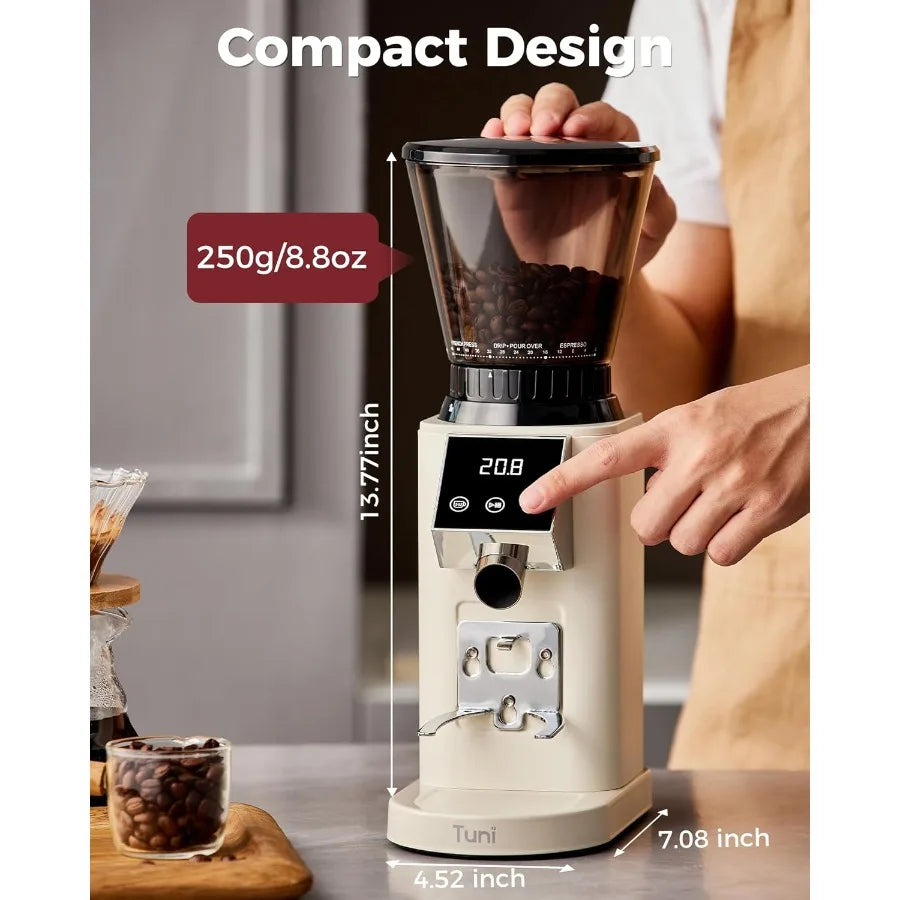 Conical Burr Coffee Grinder 48 Grind Settings Anti-static Burr Mill Precision Electronic Timer and LED Touchscreen