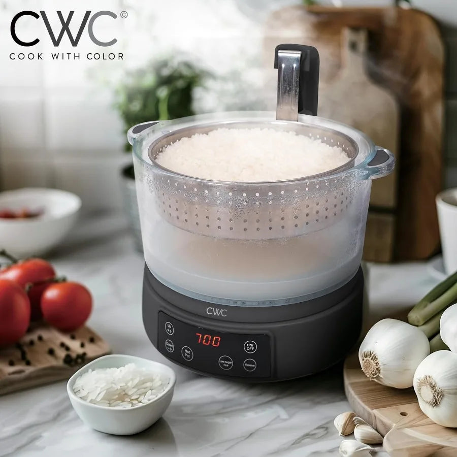 COOK WITH COLOR A 3L Glass Low Carb Rice Cooker-Makes 6 Cups Cooked Low Sugar Rice with Auto Lift Filter Basket Hotpot Steamer