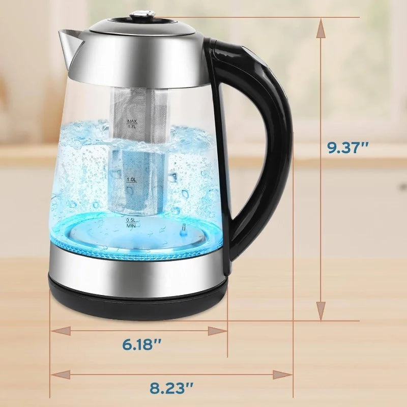 Electric Glass Tea Kettle - Portable Water Boiler with Infuser for Home, Office & Travel, Fast Heating & LED Light