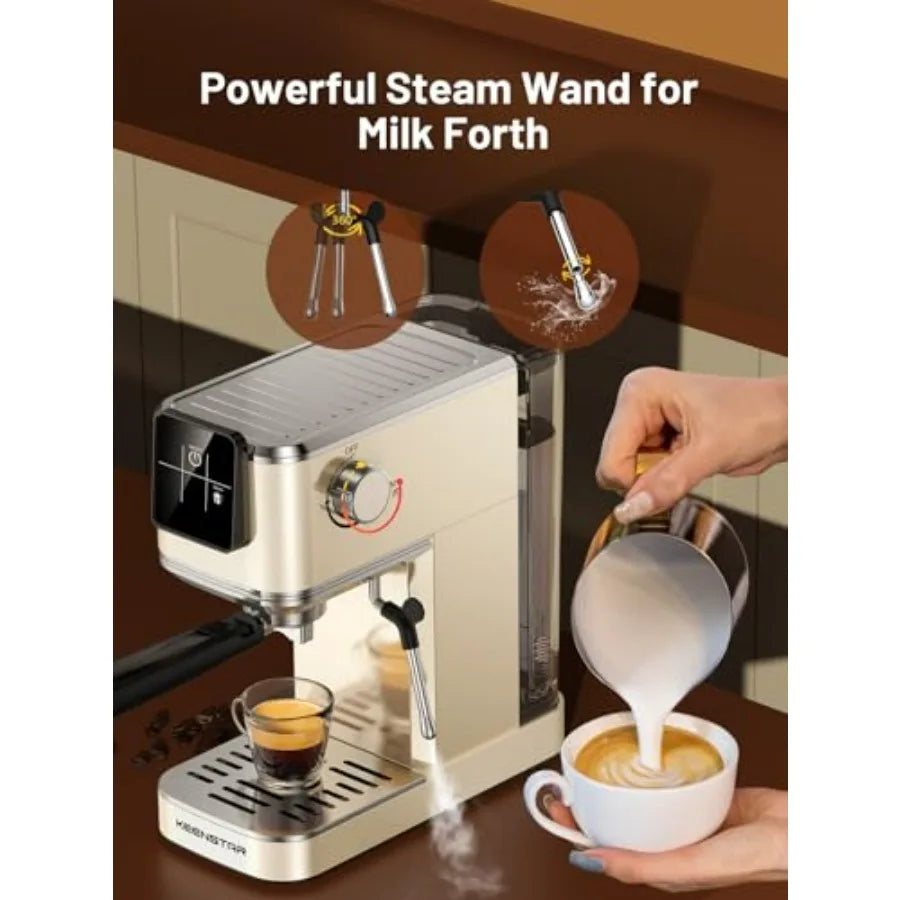 A 20Bar Espresso Machine with Rapid Cold Brew Hot Iced Coffee Maker Stainless Steel Espresso Maker with Milk Frother Steam Wand T