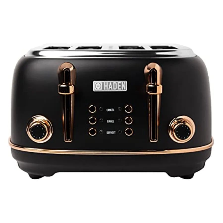 4-Slice Toaster with Extra Wide Slots Black Copper Retro Stainless Steel Design Self-Centering Function Adjustable Toaster
