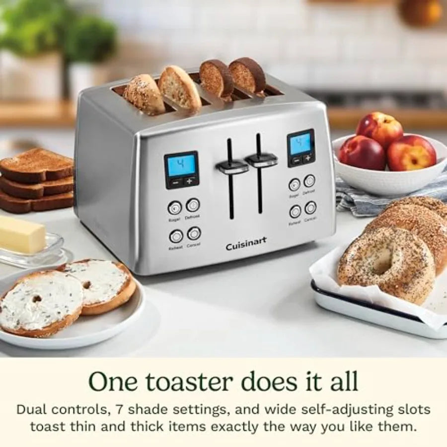 4 Slice Countdown Motorized Toaster Compact Design with Extra-Wide Slots for Toasting Defrost Reheat Functions Stainless Steel
