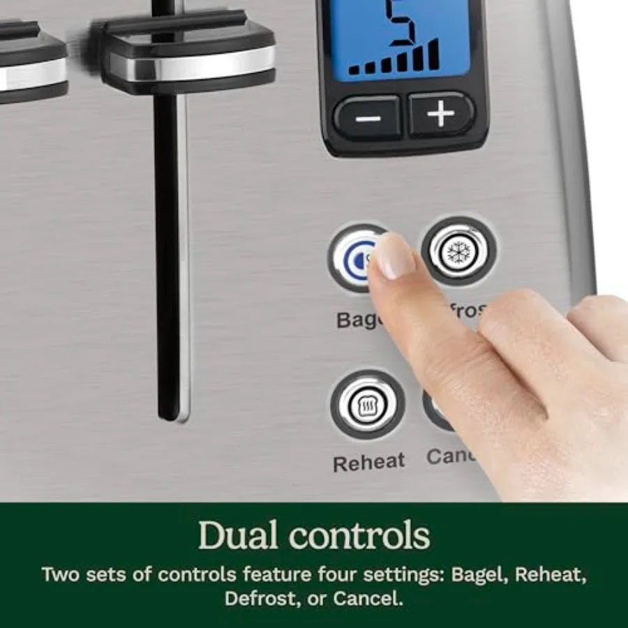 4 Slice Countdown Motorized Toaster Compact Design with Extra-Wide Slots for Toasting Defrost Reheat Functions Stainless Steel