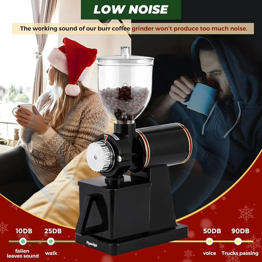 Burr Coffee Grinder Electric Espresso Grinder Commercial Homeuse Silent Small Coffee Bean Grinder with Hopper Adjustable Grind