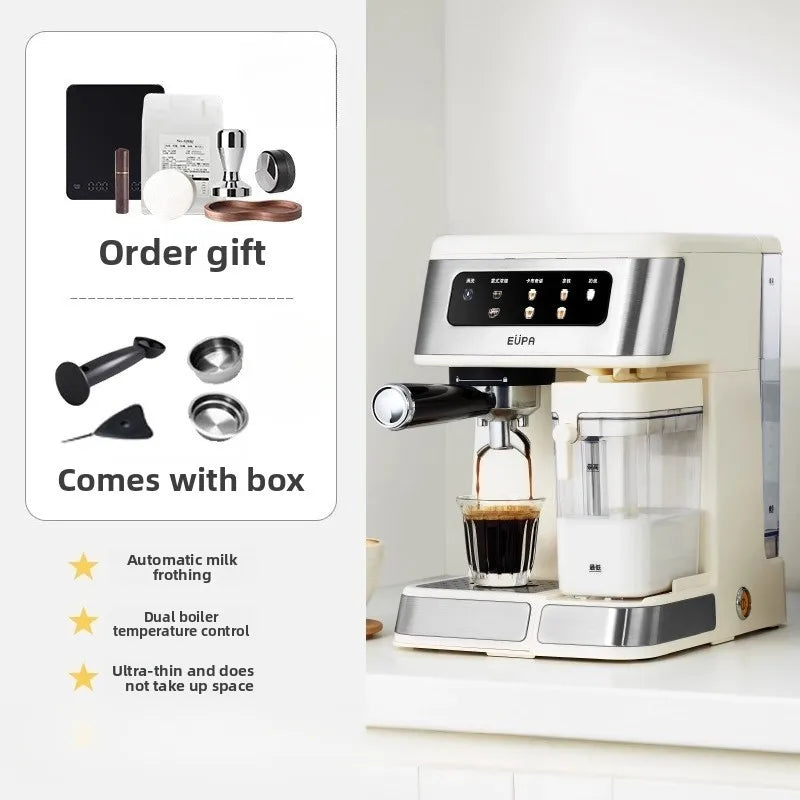 A Semi-Automatic Coffee Machine for Home Use, Small Italian Espresso with Milk Frother Portable Office Grinder for Coffee