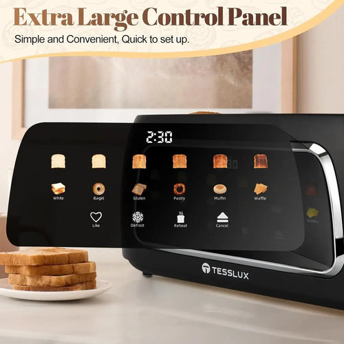 4 Slice Toaster with Touch Control, 1.5 Wide Long Slots, 6 Levels & 6 Bread Types, Digital Timer, Memory, rost, Reheat (BLACK