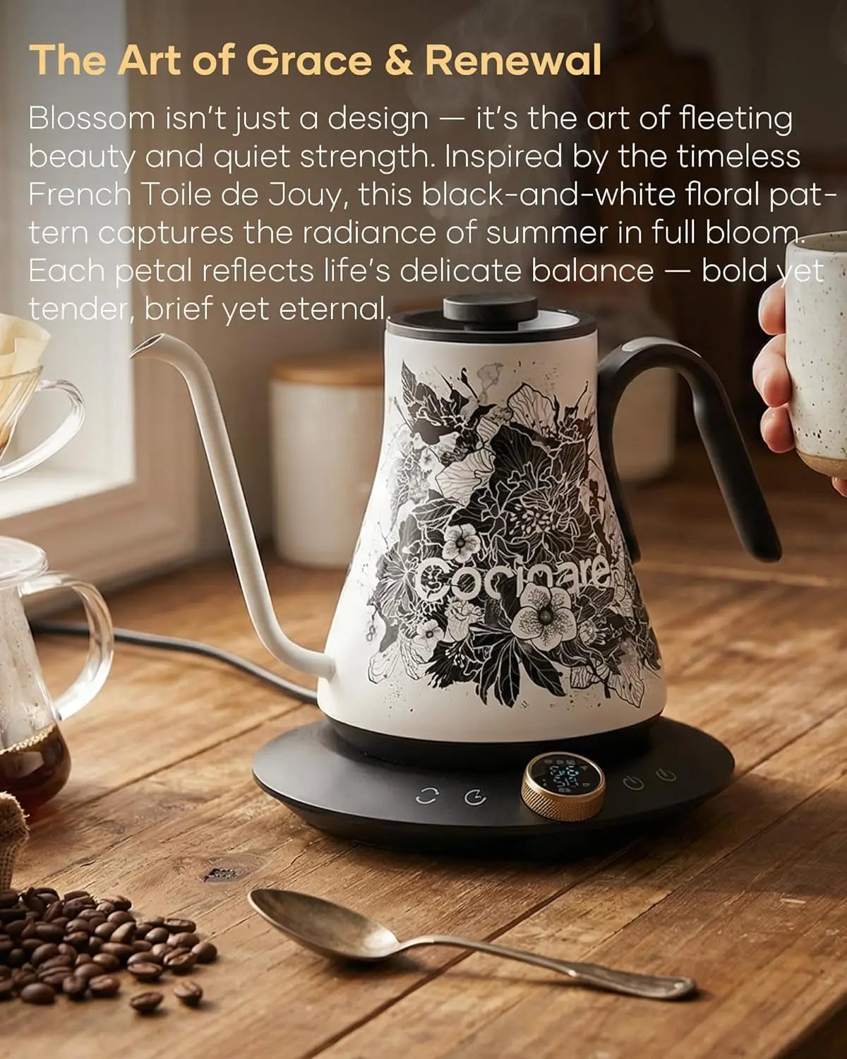 Electric Gooseneck Kettle with ±1℉ Temperature Control for Coffee & Tea, Stainless Steel Interior, Quick Heating