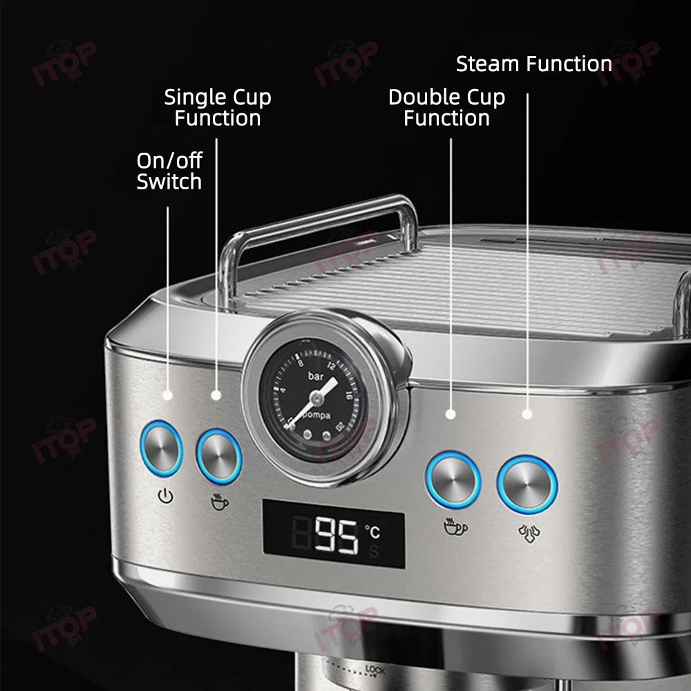 A 51mm Portafilter Household Espresso Coffee Machine 20Bar Cappuccino Latte Milk Foam Coffee Maker Home Cafe.