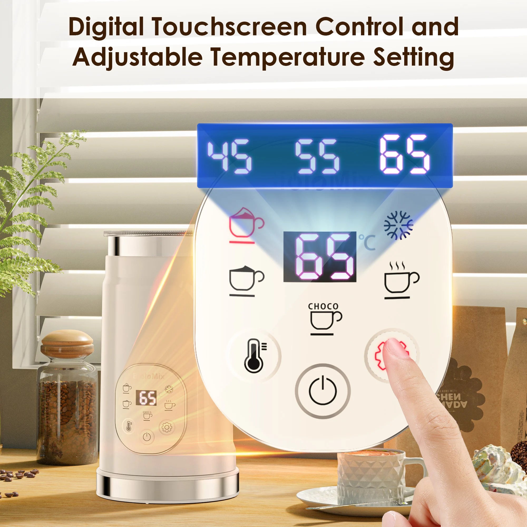 BioloMix 5-in-1 Milk Frother with LED Touch Screen – Hot & Cold Foam Maker for Lattes, Coffee & More