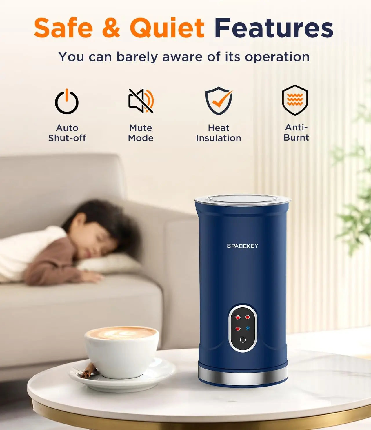 Electric Milk Frother 4-in-1, 300ml Automatic Foam Maker with Temperature Control, Mute Mode, Easy to Clean