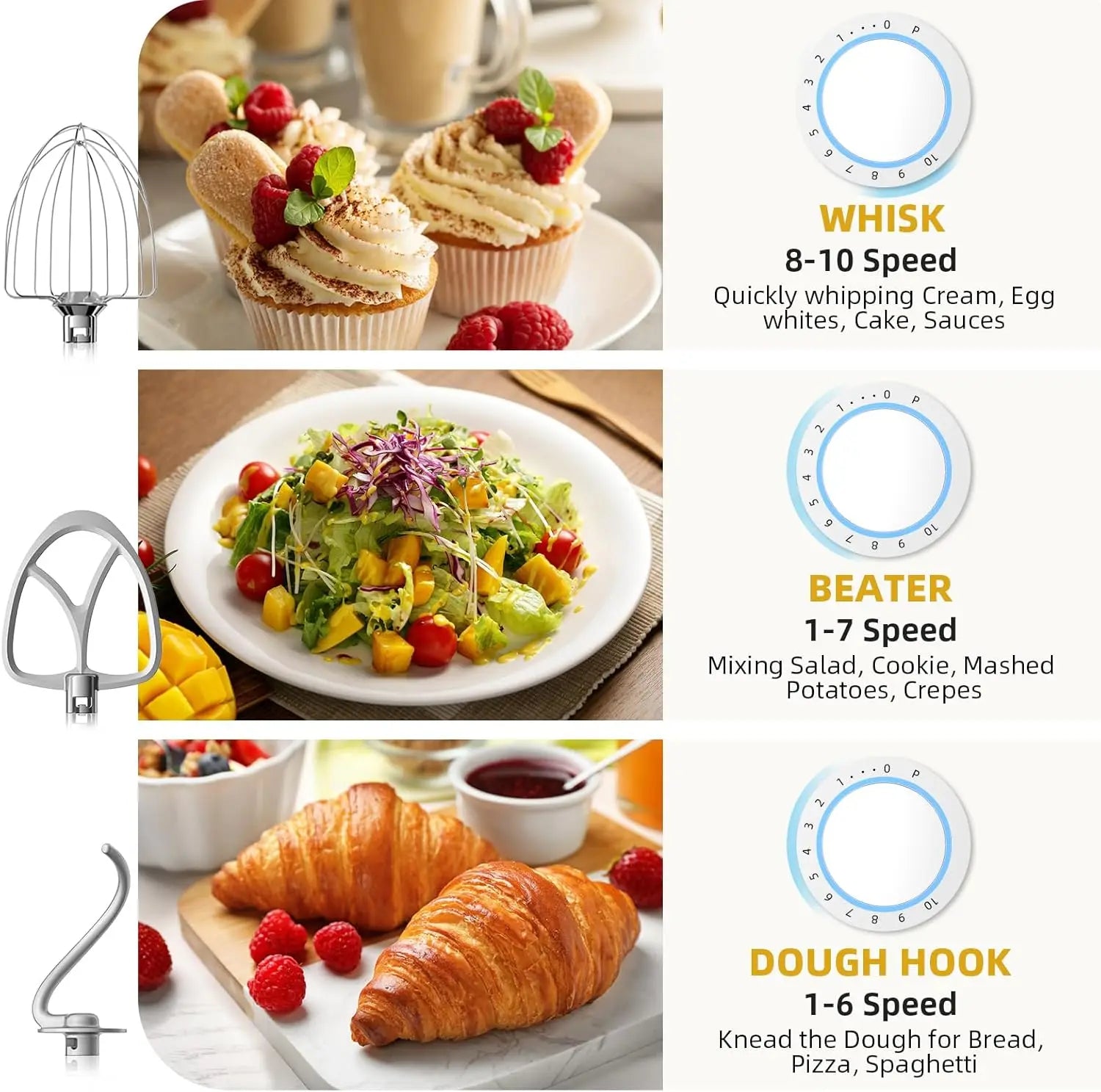 A Stand Mixer with 10+ Speeds, Tilt-Head Design, Stainless Steel Bowl & Attachments - Blue