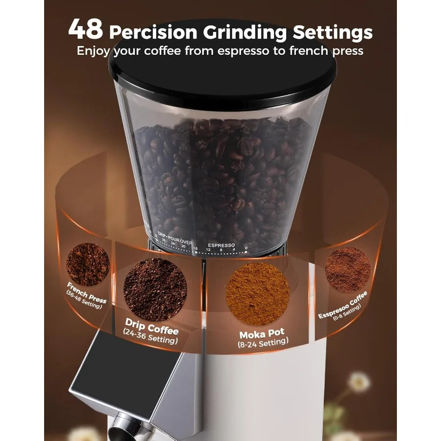 Conical Burr Coffee Grinder 48 Grind Settings Anti-static Burr Mill Precision Electronic Timer and LED Touchscreen