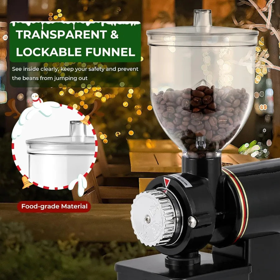 Burr Coffee Grinder Electric Espresso Grinder Commercial Homeuse Silent Small Coffee Bean Grinder with Hopper Adjustable Grind