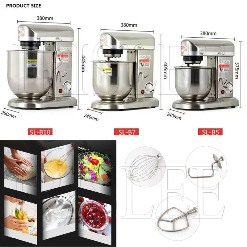 Stand Food Mixer 5L 7L 10L Electric Dough Mixer Kneading Machine Stainless Steel