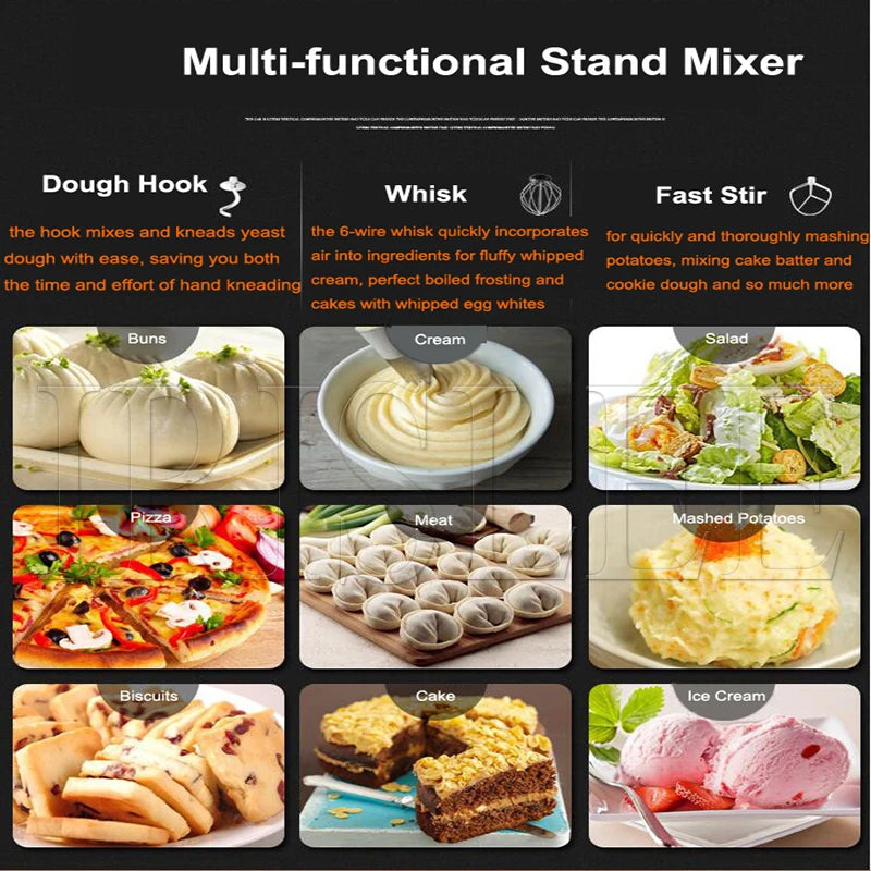 Stand Food Mixer 5L 7L 10L Electric Dough Mixer Kneading Machine Stainless Steel