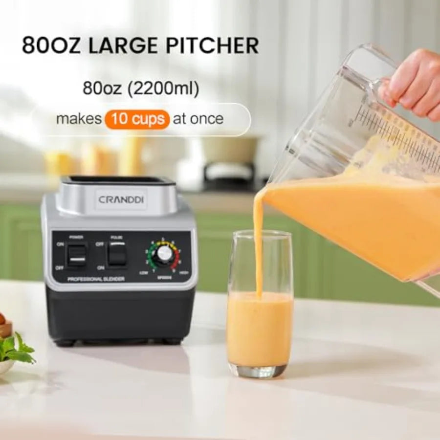 Professional Commercial Blender 1500W 80oz Pitcher Black with Tamper for Smoothie Ice Crushing Variable 9 Speeds Control 110V K