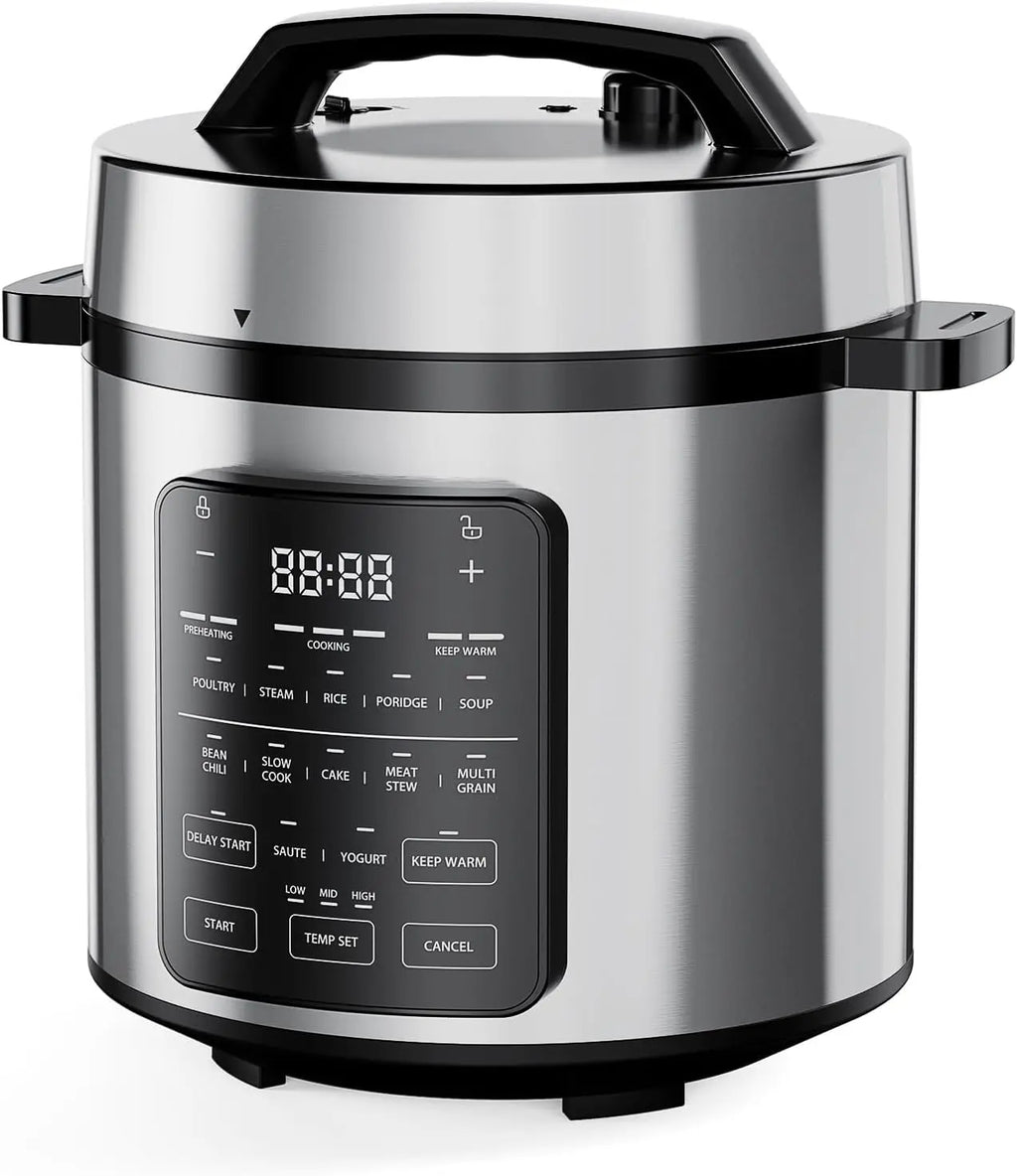 A 12-in-1 Electric Pressure Cooker 6 QT Stainless Steel Multi Cooker for Rice, Steaming, Slow Cooking