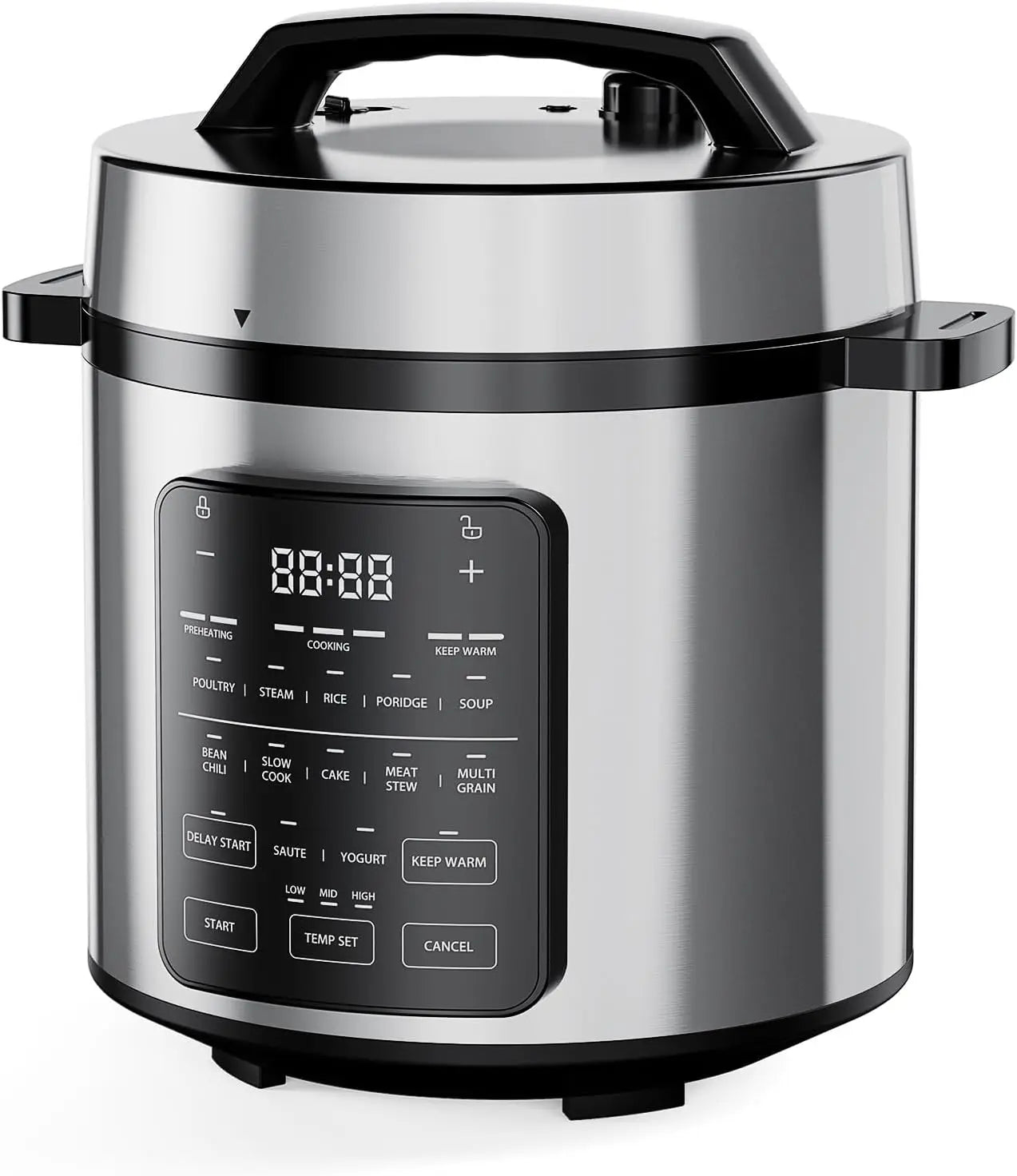 A 12-in-1 Electric Pressure Cooker 6 QT Stainless Steel Multi Cooker for Rice, Steaming, Slow Cooking