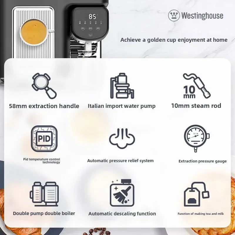 The Westinghouse Espresso Coffee Machine - Semi-Automatic Water Dispenser Small Household Cafetera.