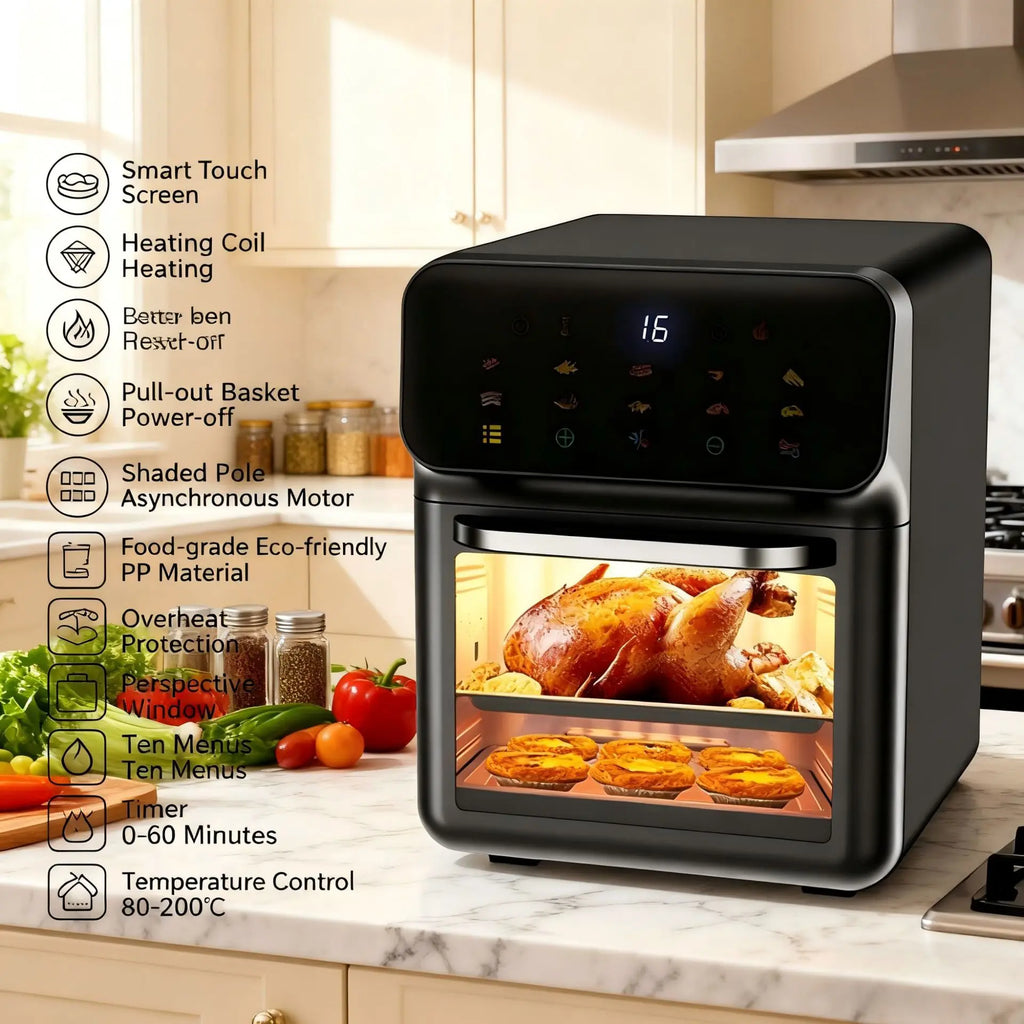 Electric Air Fryer Oil-Free Automatic Kitchen Convection Oven 360° Baking Deep Fryer for Household Use