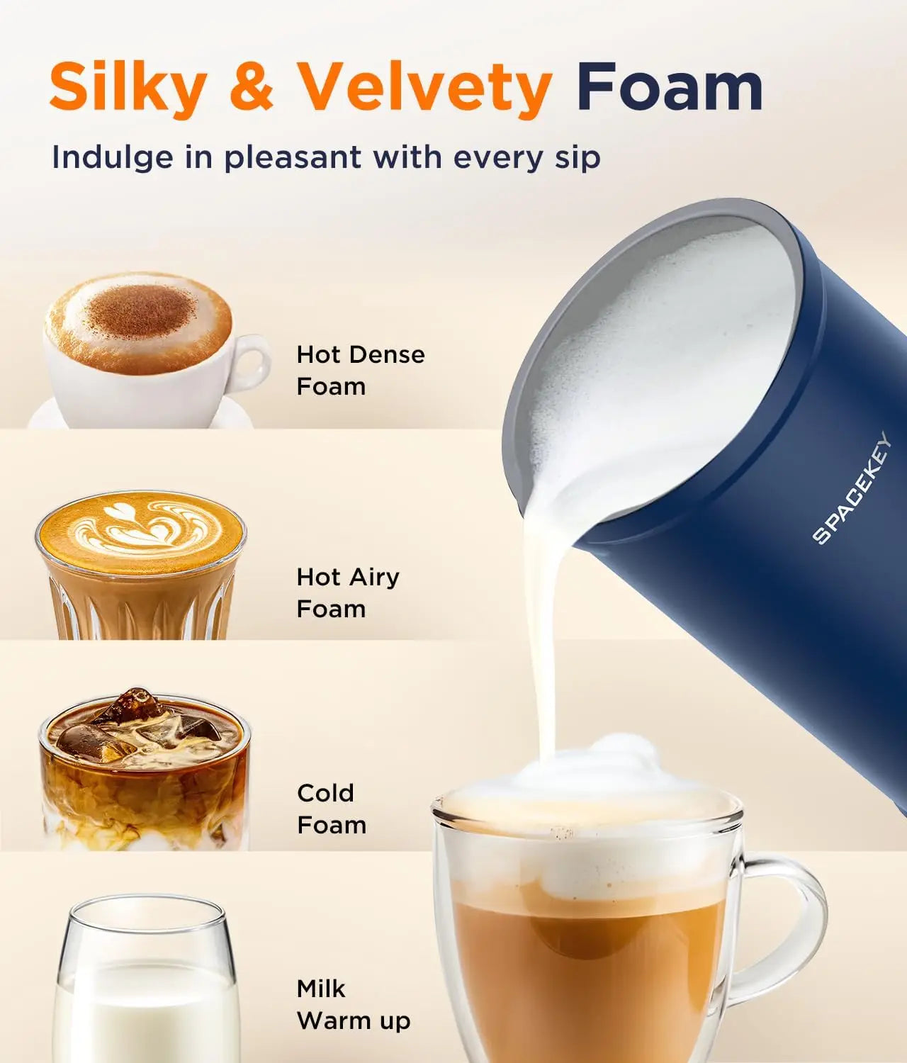 Electric Milk Frother 4-in-1, 300ml Automatic Foam Maker with Temperature Control, Mute Mode, Easy to Clean