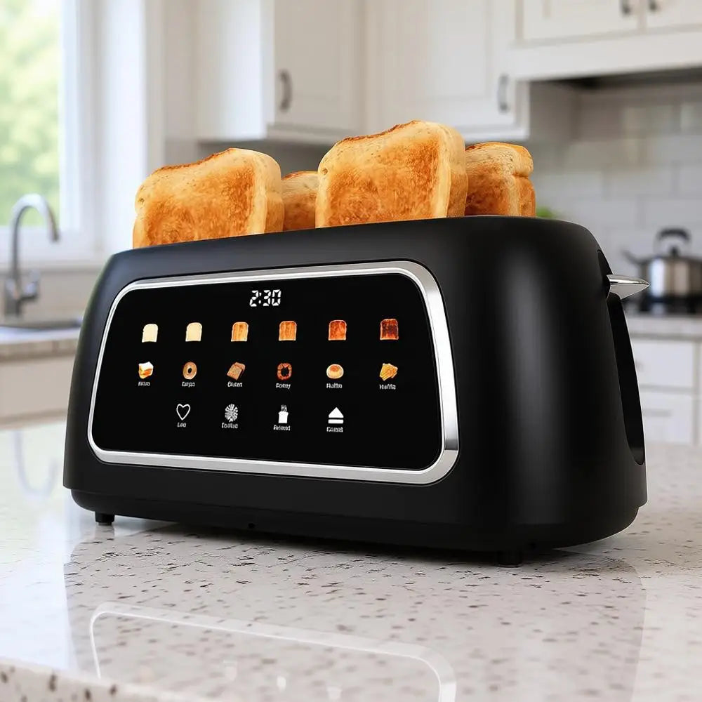 4 Slice Toaster with Touch Control, 1.5 Wide Long Slots, 6 Levels & 6 Bread Types, Digital Timer, Memory, rost, Reheat (BLACK