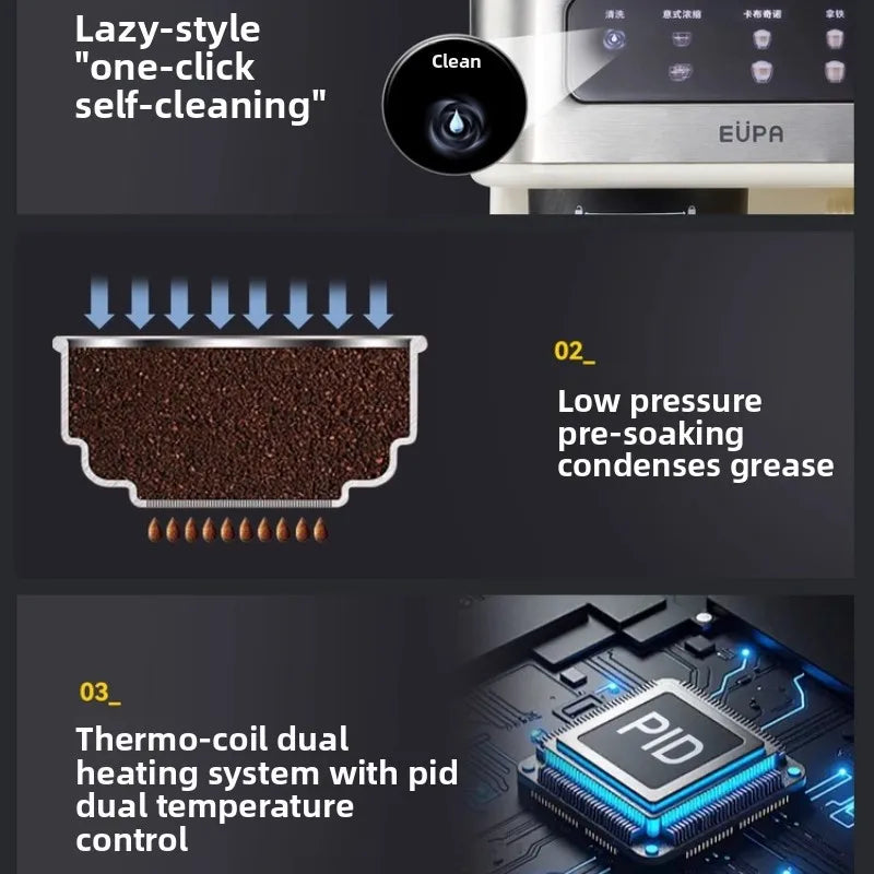 A Semi-Automatic Coffee Machine for Home Use, Small Italian Espresso with Milk Frother Portable Office Grinder for Coffee