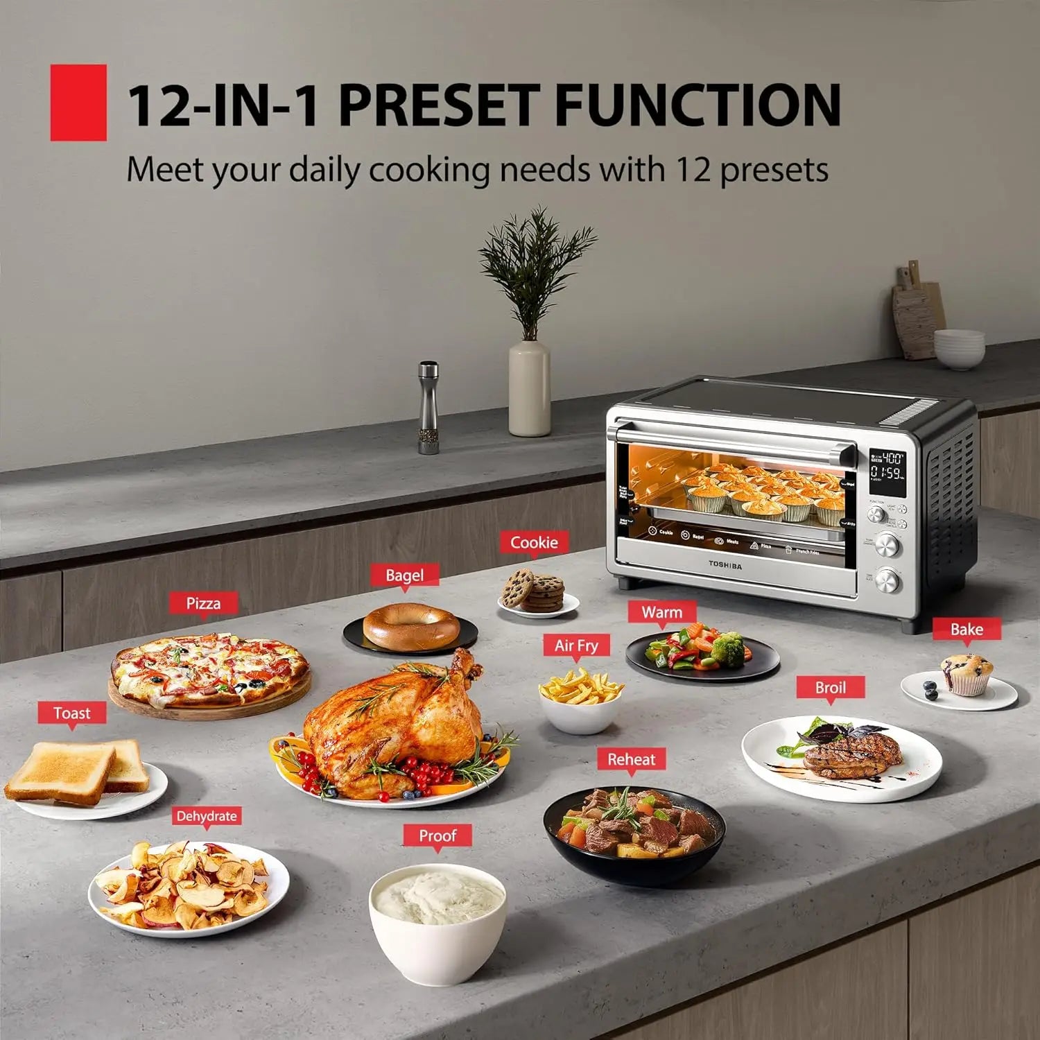 ChefFry Air Fryer Toaster Oven Combo, A Large Capacity, 12-in-1 Countertop Toaster Oven, StainlSteel