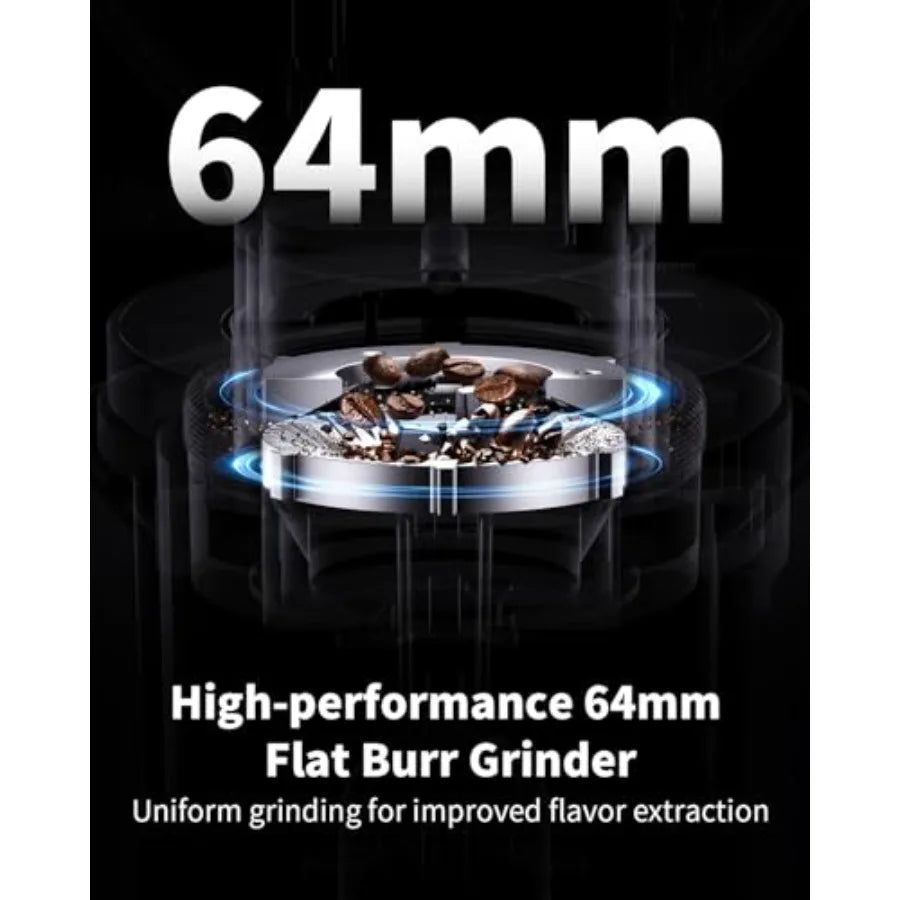 Professional 64mm Burr Coffee Grinder with 100 Grind Settings and All-Metal Chamber Coffee Bean Grinder with Adjustable Electro