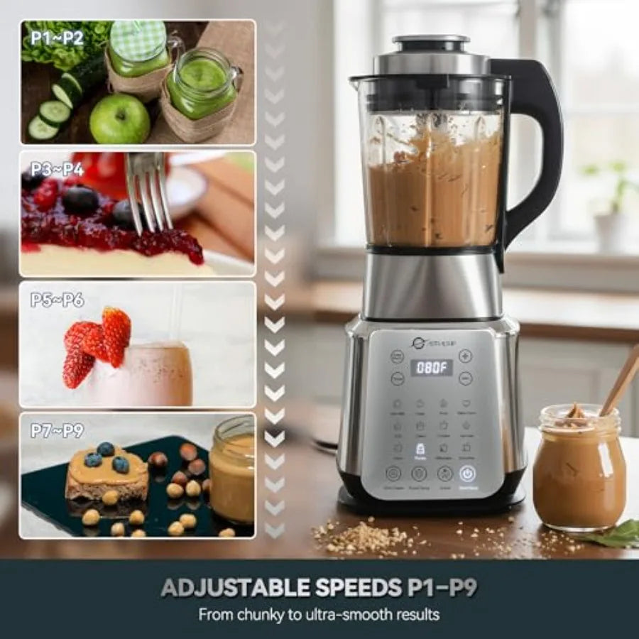 Glass Blenders for Kitchen Stainless Steel Professional Blender with 1500W Motor BPA-Free Glass Jar 9 Adjustable Speeds 14 Pres