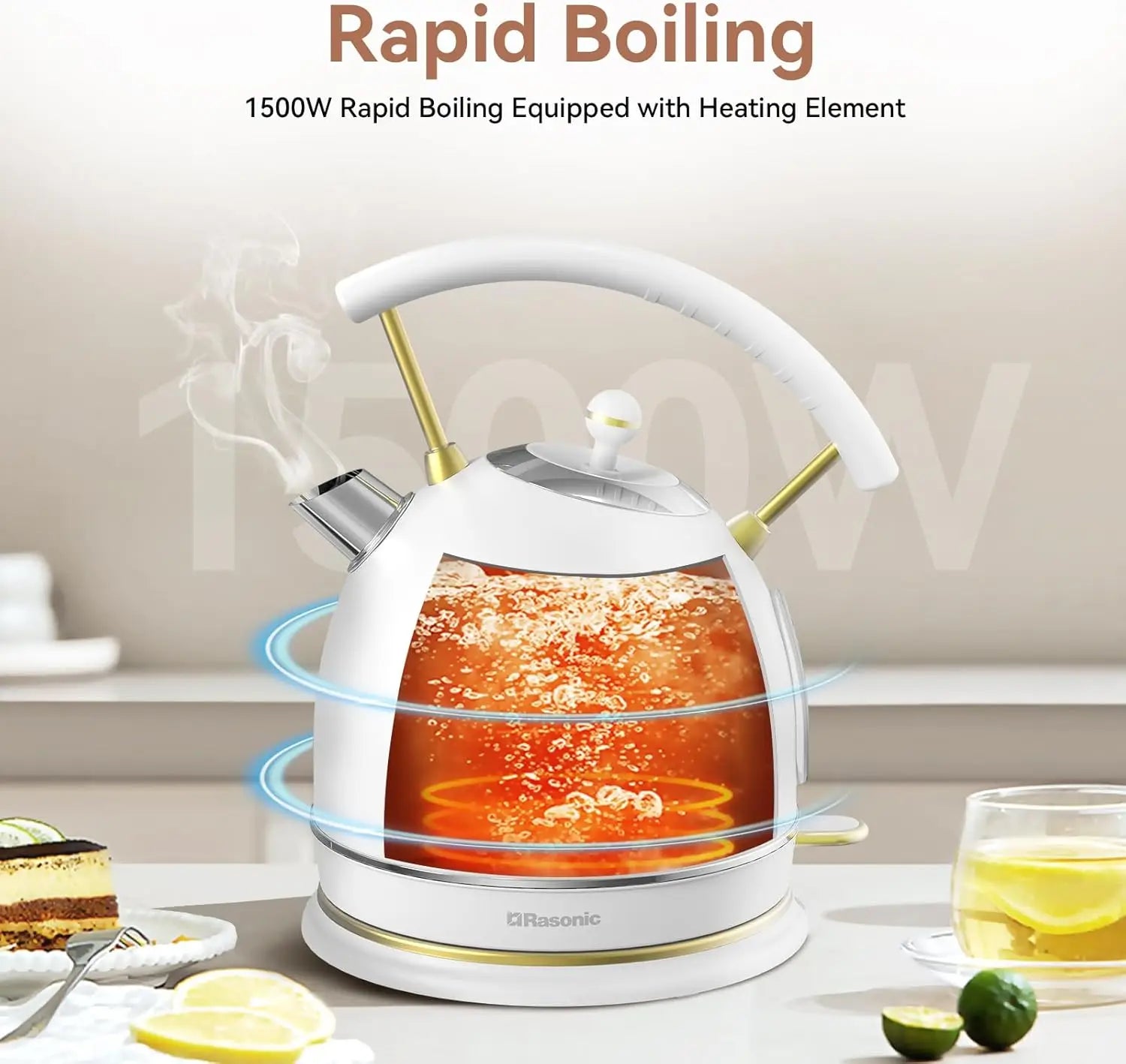 Retro Electric Kettle, Stainless Steel 1.8L, Fast Quiet Boil 1500W, Auto Shut-Off & Safety Features