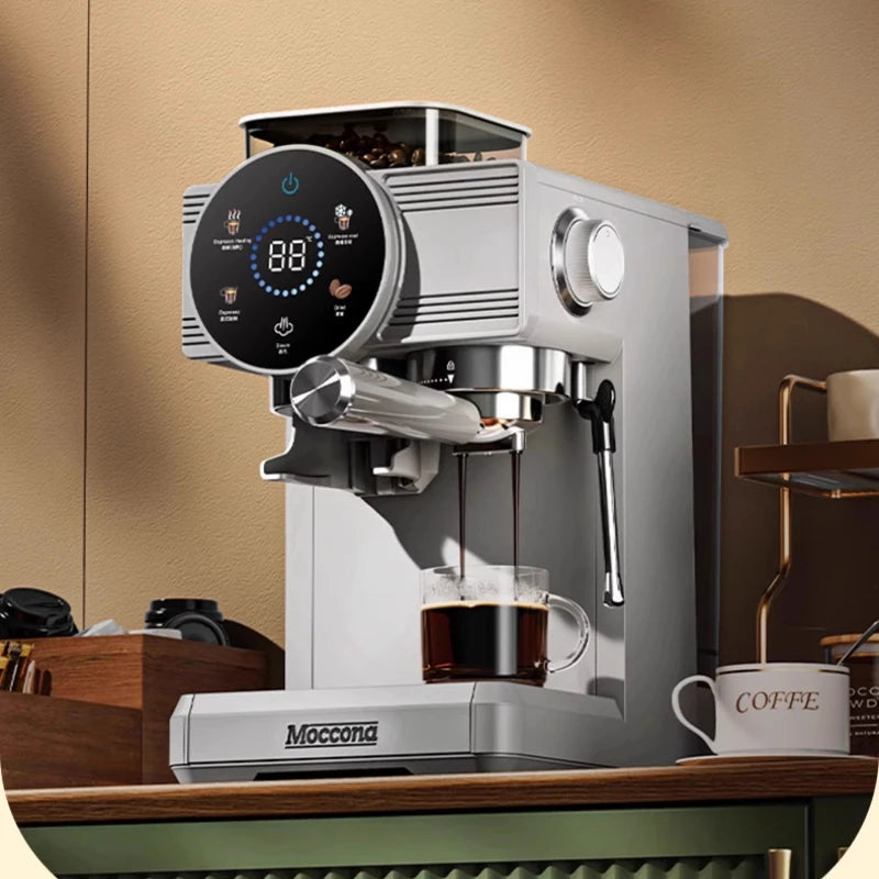 Hot and Cold Dual Extraction Integrated Grinder Espresso Machine with Steam Milk Frother, Small American Style for Home Use