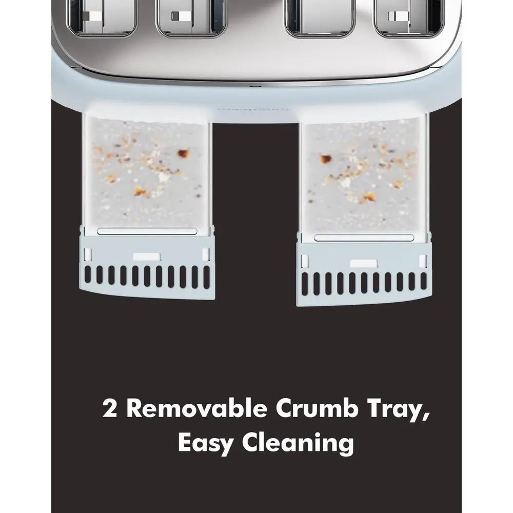 4-Slice Retro Toaster, 1.6 Extra-Wide Slots, 6 Levels, Bagel/Rost/Cancel, Stainless Steel, Compact Blue