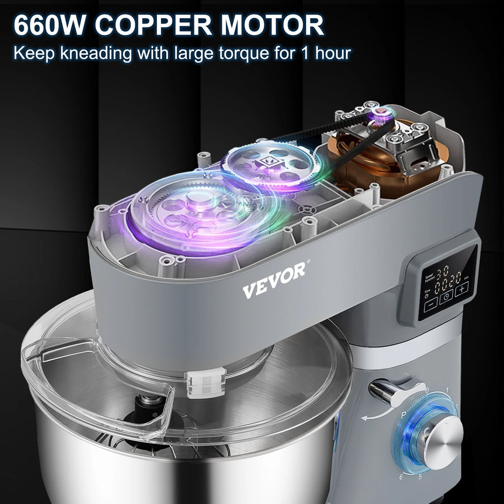 A Stand Mixer Electric Dough Mixer with 6 Speeds LCD Screen Timing 5.8 Qt Stainless Steel Bowl Dough Hook Flat Beater