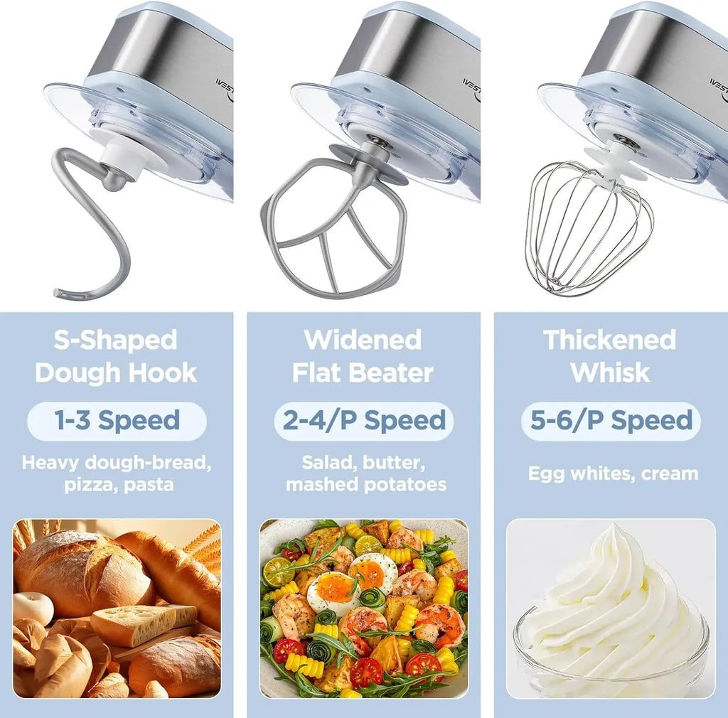 3-IN-1 Stand Mixer, 6+P Speed Electric Stand Mixer, 5.3QT Kitchen Mixer for Daily Use with Whisk