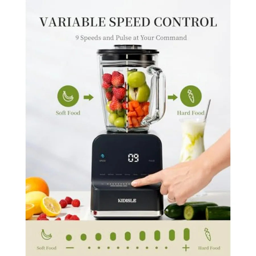 A Professional Smoothie Blender for Shakes 52oz Glass Jar Ice Crush Puree 9-Speed Touchscreen with Pulse 7 Functions Black