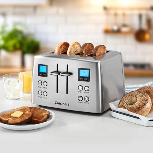 4 Slice Countdown Motorized Toaster Compact Design with Extra-Wide Slots for Toasting Defrost Reheat Functions Stainless Steel