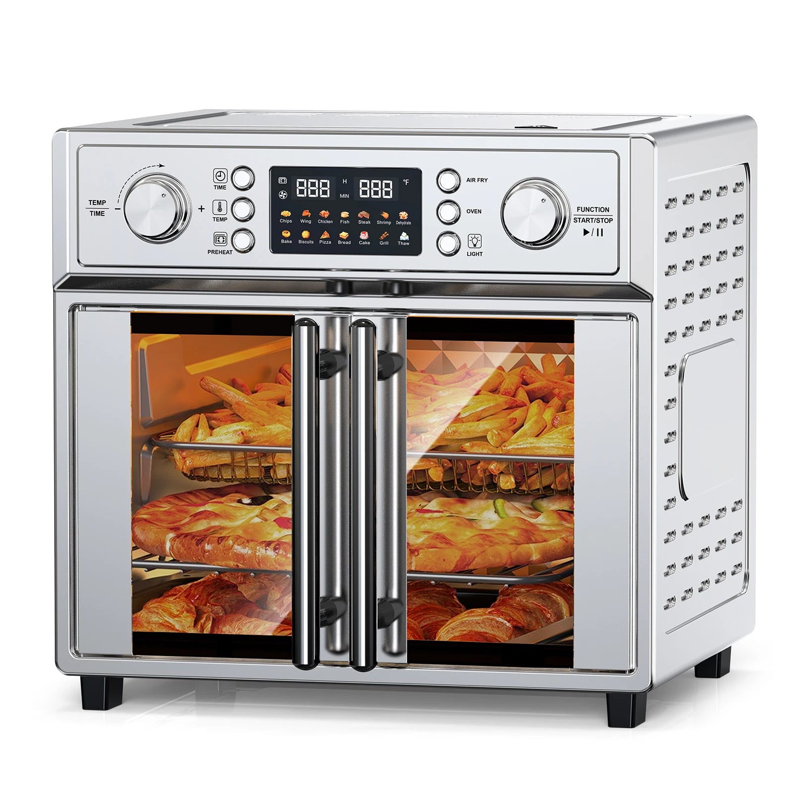The new 7-in-1 Air Fryer Toaster Oven, 14 Presets, 1700W Stainless Steel with 360° Hot Air, Interior Light, Easy-Clean Tray