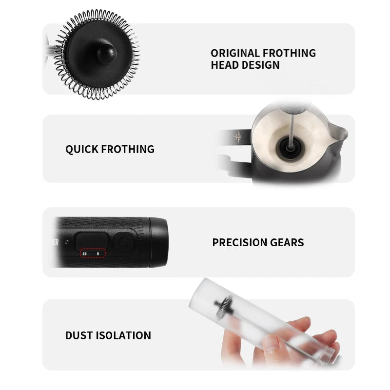 Electric Milk Frother USB Rechargeable Handheld Milk Foamer 2 Speeds Coffee Foam Maker Blender Espresso Accessories