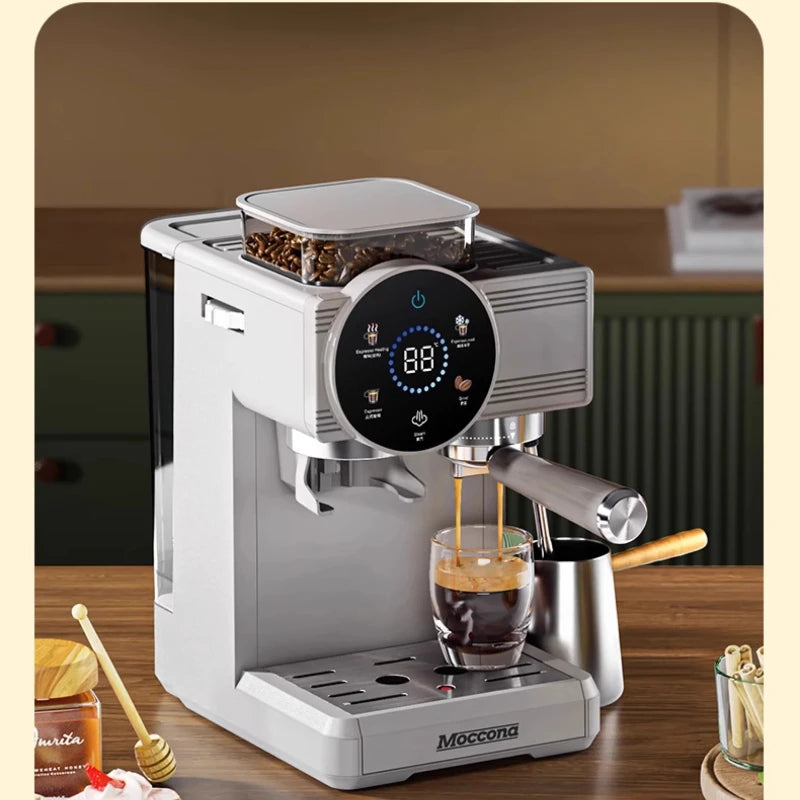 Hot and Cold Dual Extraction Integrated Grinder Espresso Machine with Steam Milk Frother, Small American Style for Home Use
