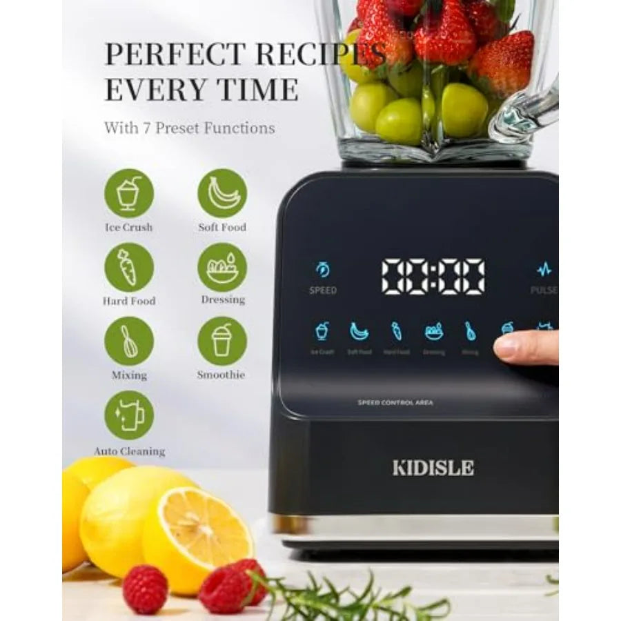 A Professional Smoothie Blender for Shakes 52oz Glass Jar Ice Crush Puree 9-Speed Touchscreen with Pulse 7 Functions Black