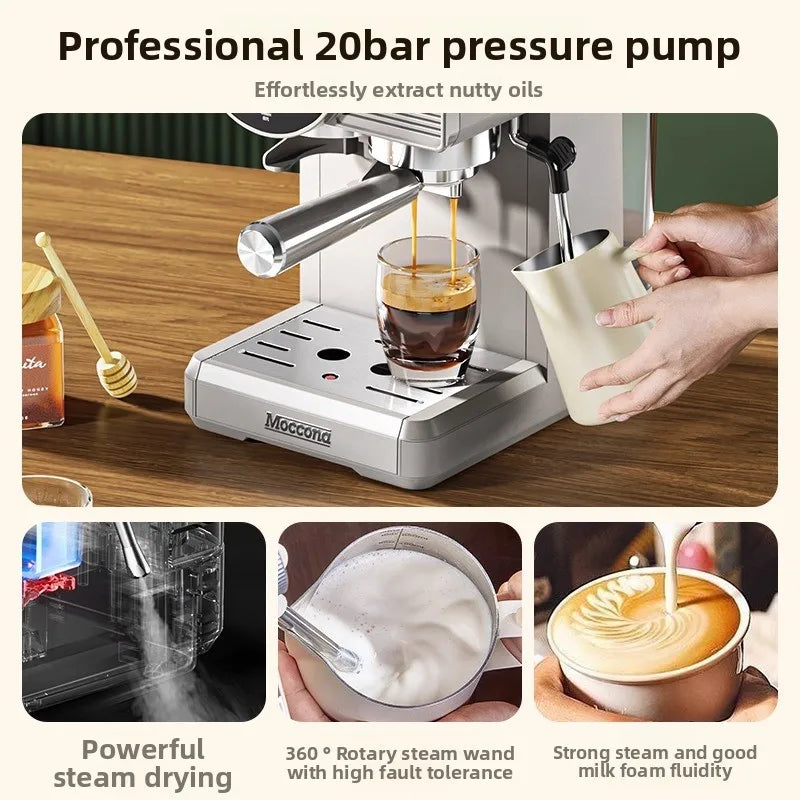 Hot and Cold Dual Extraction Integrated Grinder Espresso Machine with Steam Milk Frother, Small American Style for Home Use