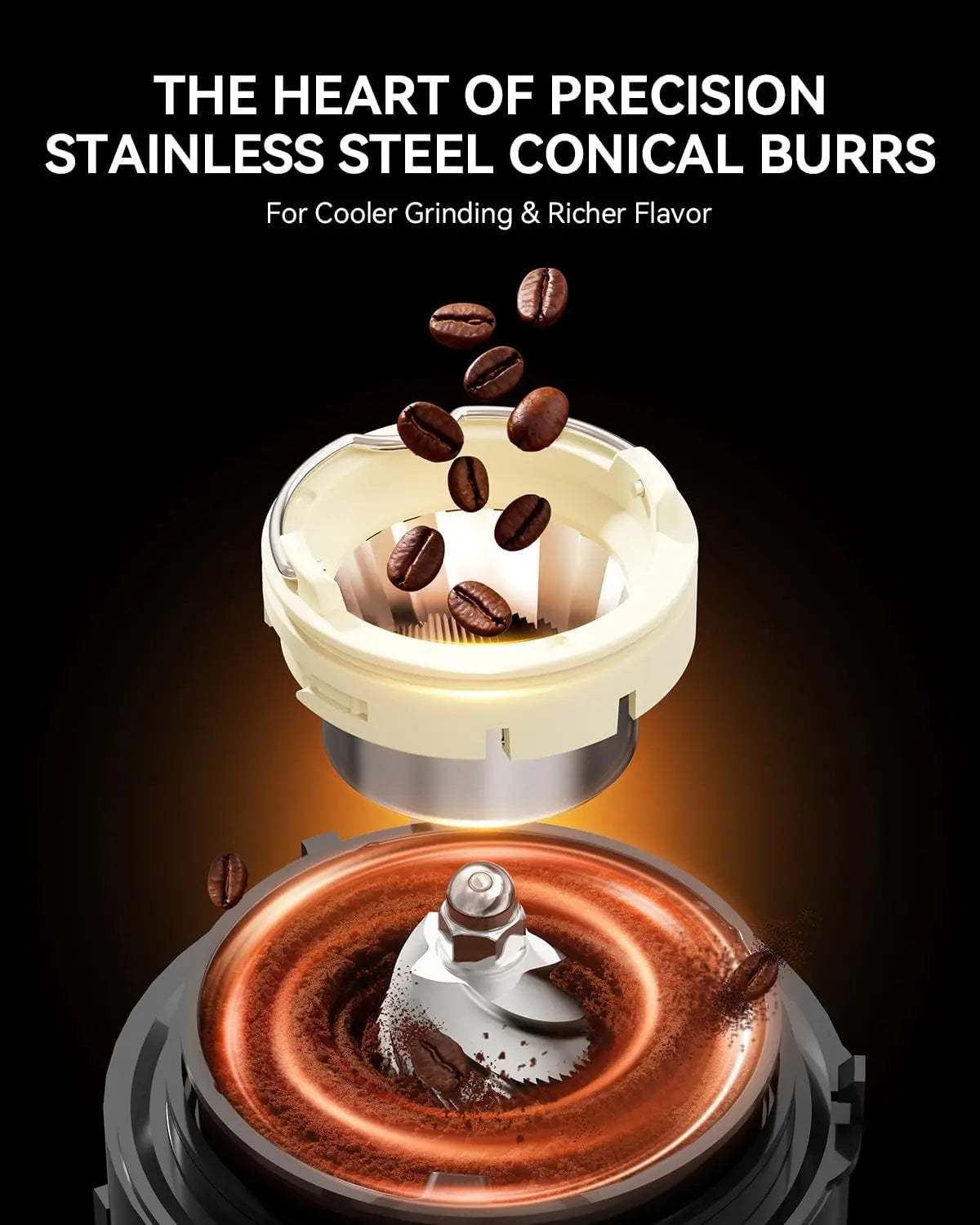 Burr Coffee Grinder with Anti-Static, 48 Precise Settings for Espresso/Drip/Cold Brew/French Press, Stainless Steel Home Use