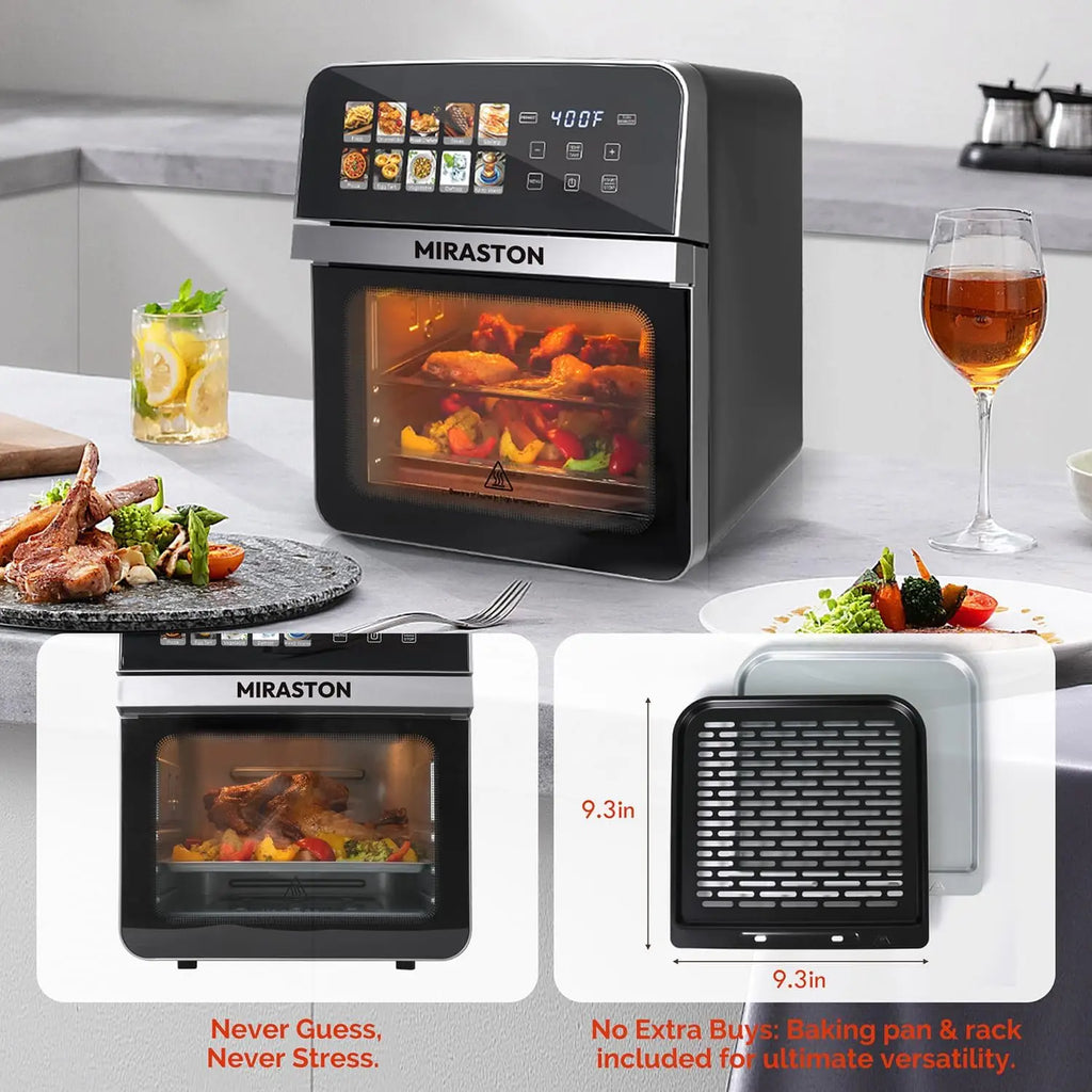 Air Fryer Toaster Oven Combo with 10 Presets, Stainless Steel Interior, Easy Clean, Includes Accessories & Recipe