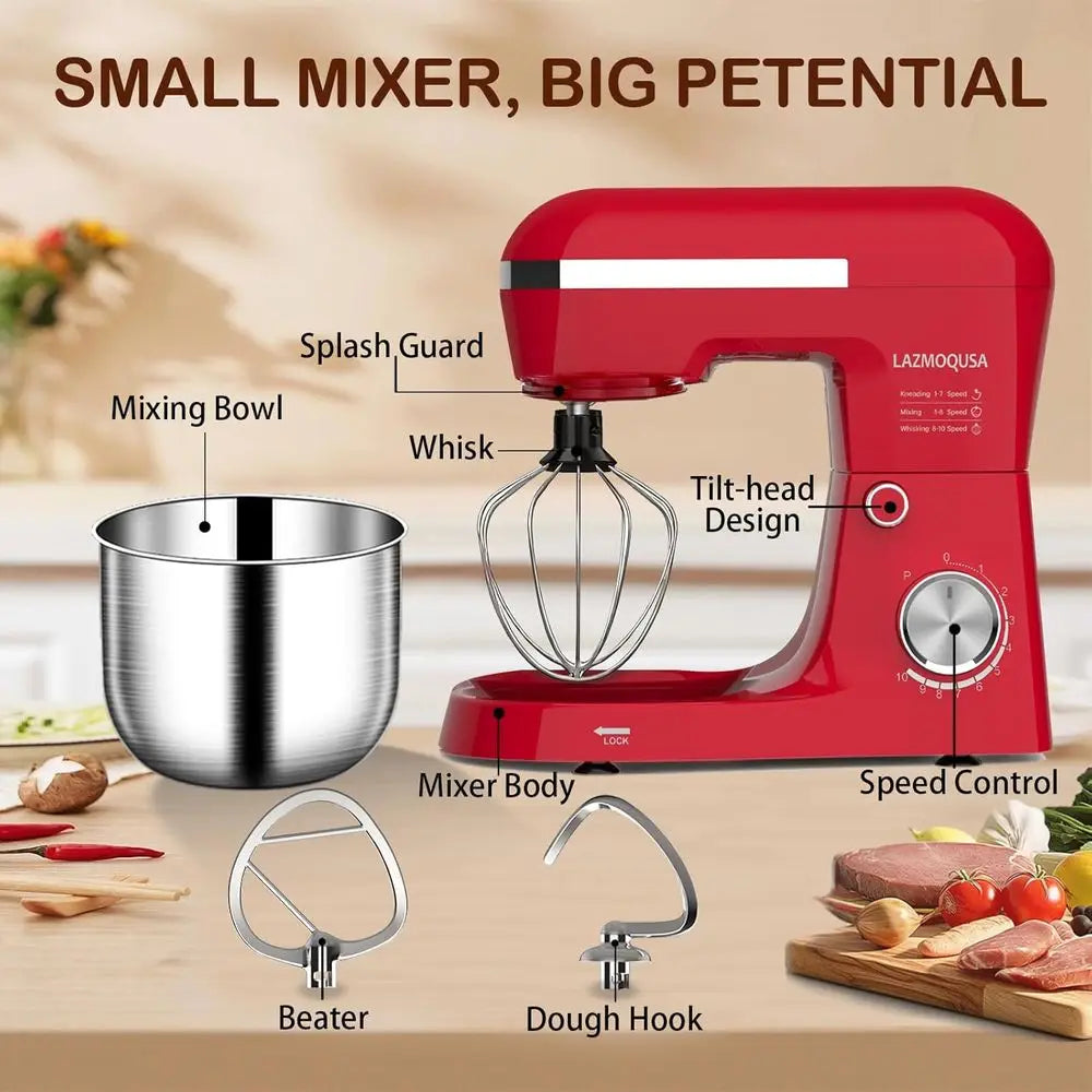 A 3 in 1 Electric Stand Mixer with 5.5 Quart Bowl, 10+ Speeds, Kitchen Bread Dough and Cake Mixers for Home Daily Use (Red)