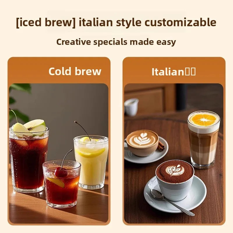 Hot and Cold Dual Extraction Integrated Grinder Espresso Machine with Steam Milk Frother, Small American Style for Home Use